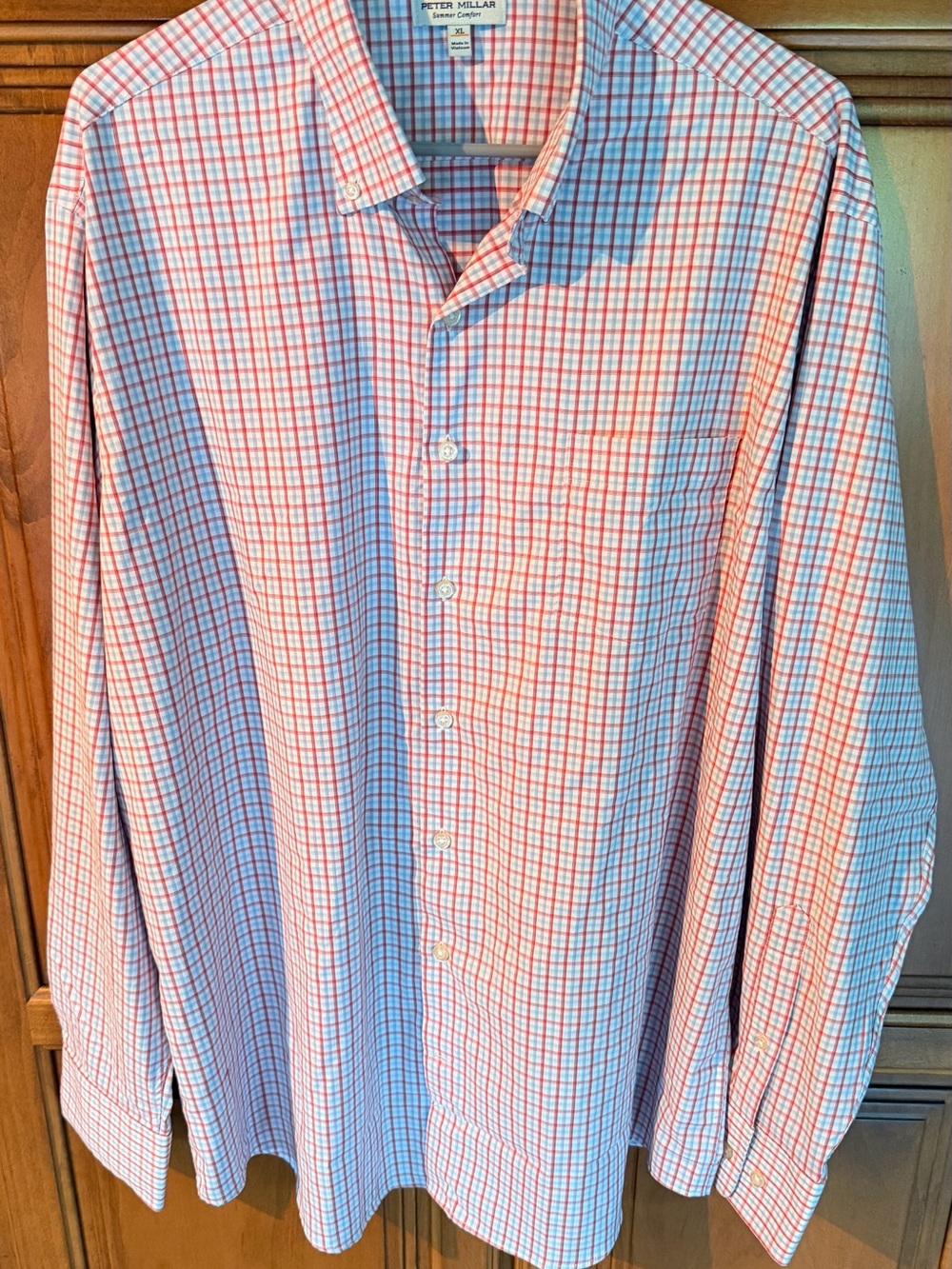 Peter Millar Blue and Red Windowpane Button-Down Dress Shirt